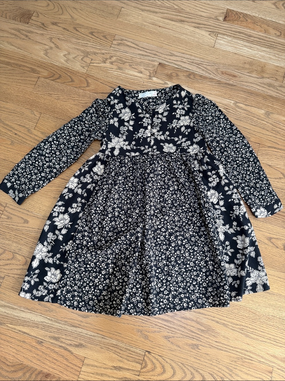 Zara Navy and White Mixed Floral Long-Sleeve Dress